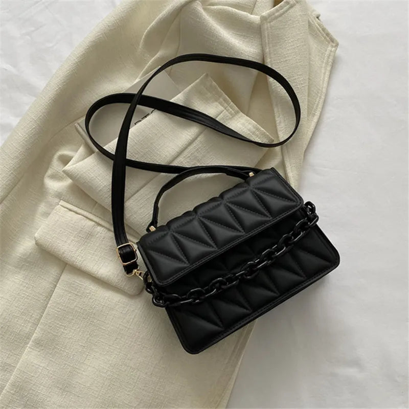 Metallic Silver Quilted Crossbody Bag with Chain Detail