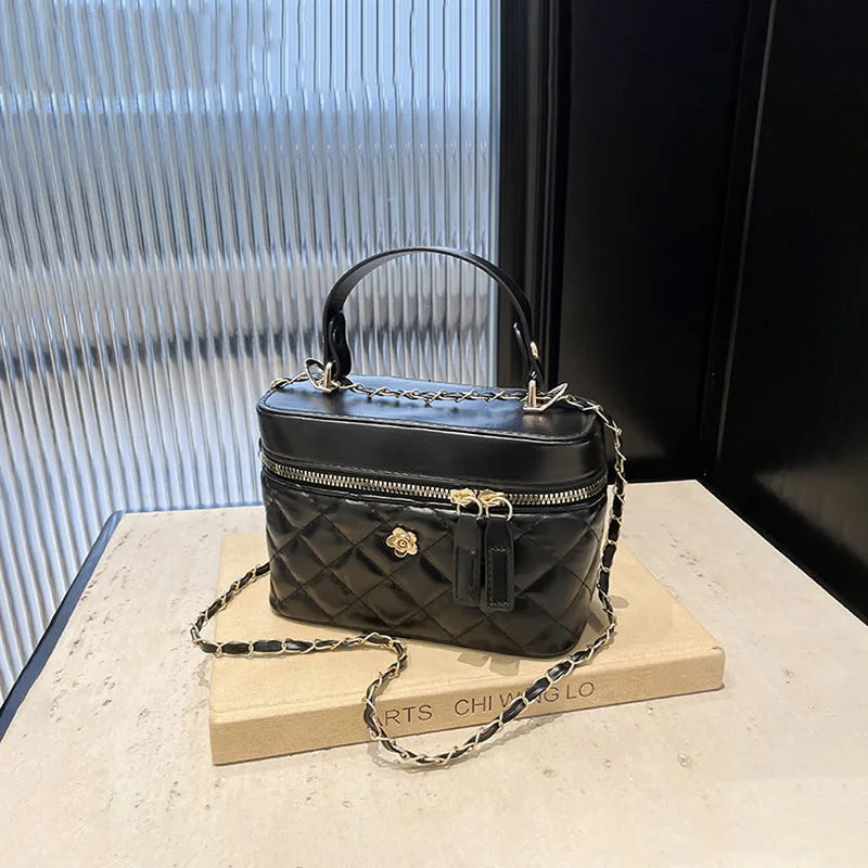 Luxury Quilted Vanity Crossbody Bag – Elegant Chain Strap Top-Handle Shoulder Bag