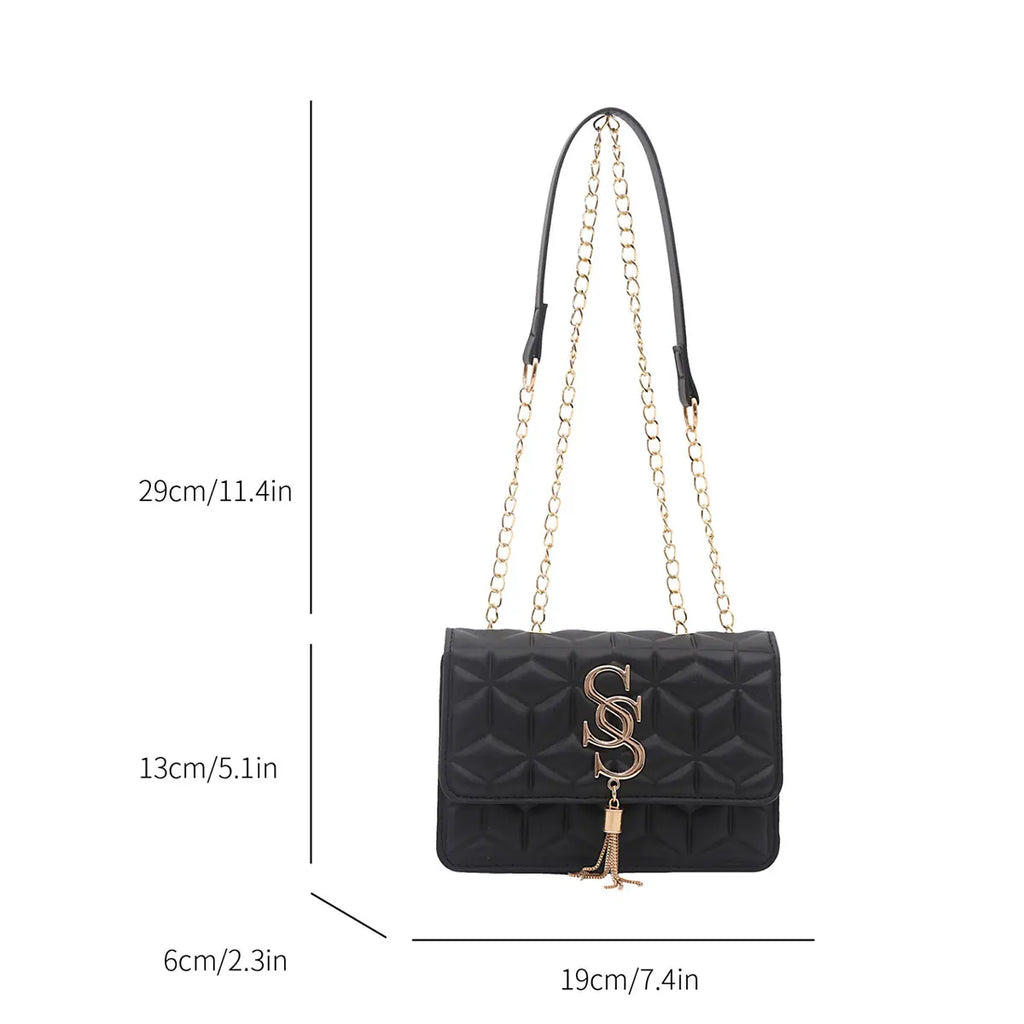 Luxury Quilted Geometric Flap Shoulder Bag with Gold Letter Monogram & Chain Strap