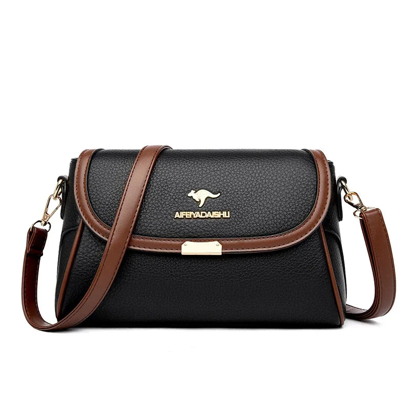 Vintage Soft Leather Flap Bag with Contrast Trim