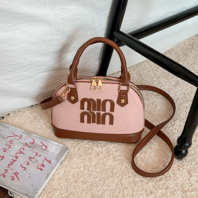 Retro Pink & Brown Mini Top-Handle Bag with Crossbody Strap