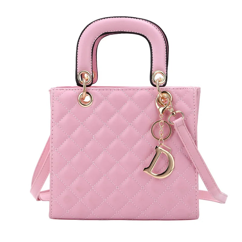 Chic Quilted Pattern Top Handle Handbag for Women | Elegant PU Leather Crossbody & Shoulder Bag with Charm