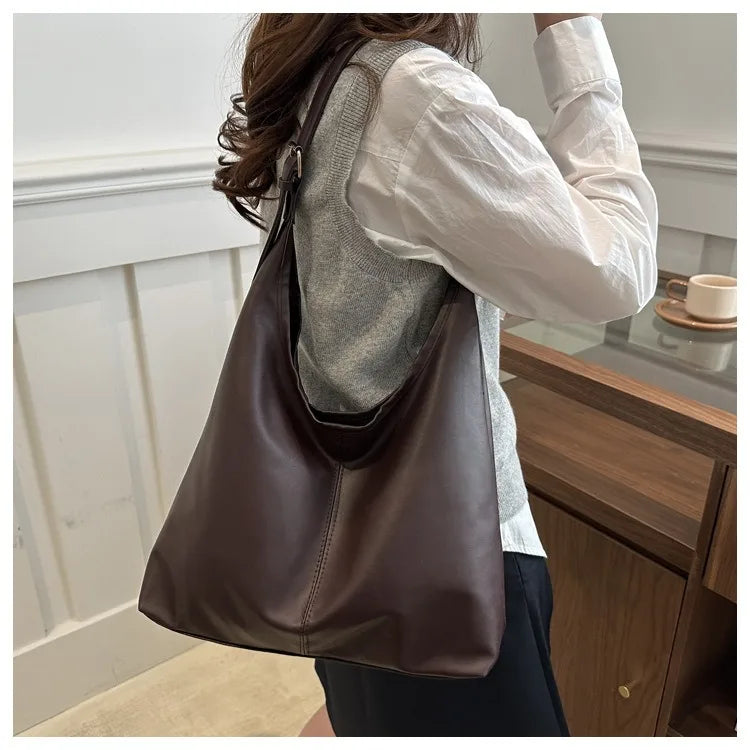 Chic & Minimalist Faux Leather Slouchy Shoulder Bag - Casual Daily Hobo Handbag for Women