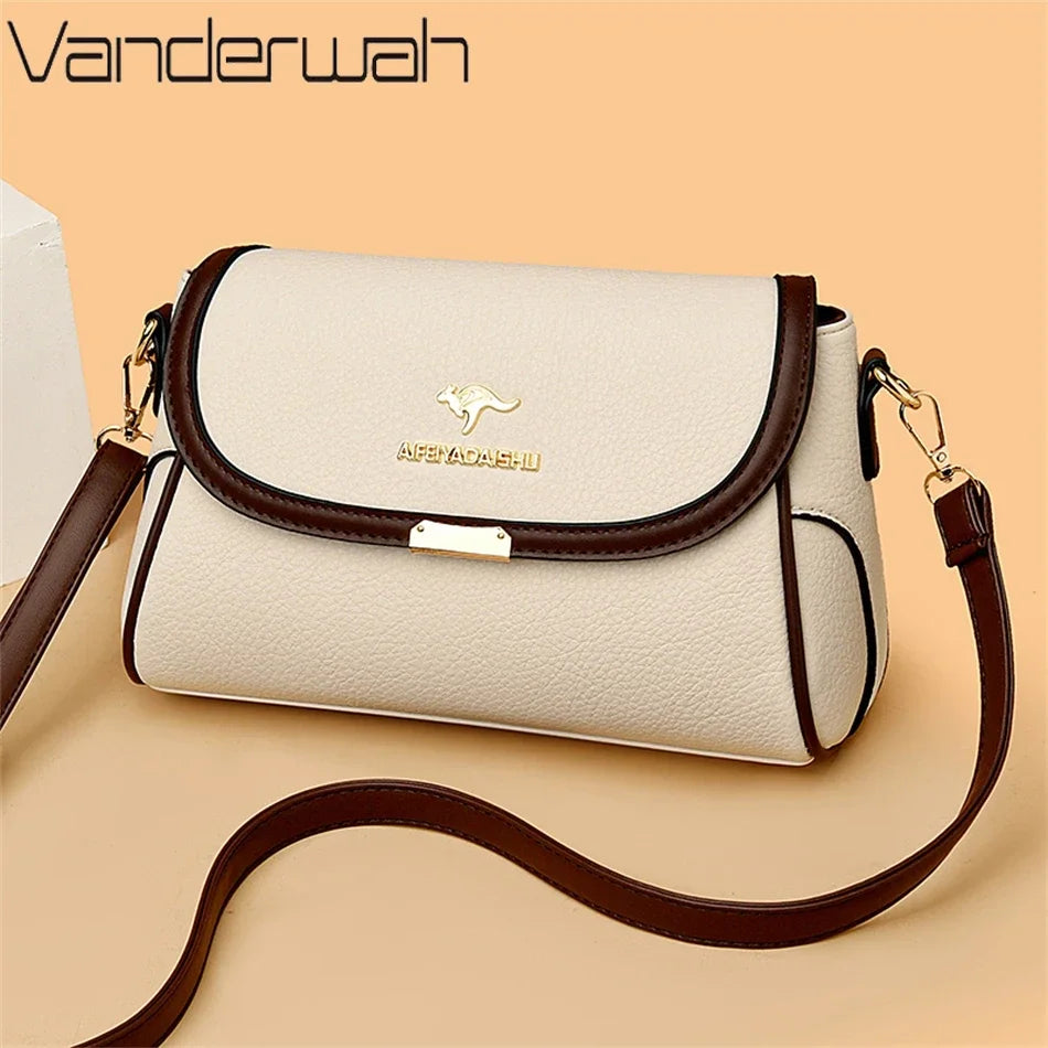 Vintage Soft Leather Flap Bag with Contrast Trim