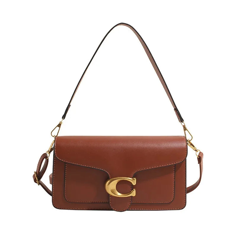 Luxury Leather Flap Shoulder Bag – Classic C-Hardware Crossbody Purse for Women