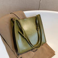 Aura Minimalist Olive Green Leather Tote Bag | Chic Shoulder Bag & Large Capacity Casual Work Bag