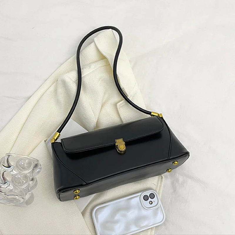 Chic Vintage Metal Lock Flap PU Leather Shoulder Bag