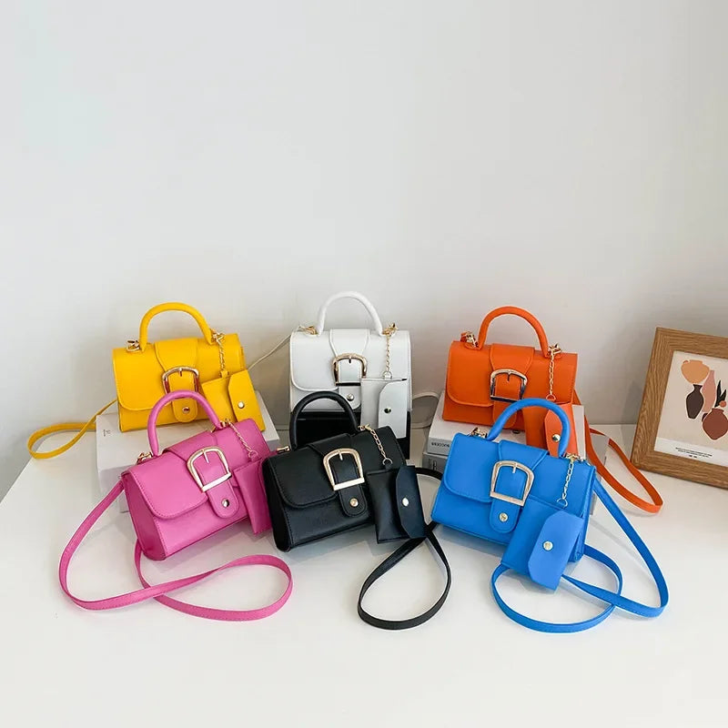 Aura Bags Bright Yellow Mini Satchel & Crossbody Bag with Matching Coin Pouch
