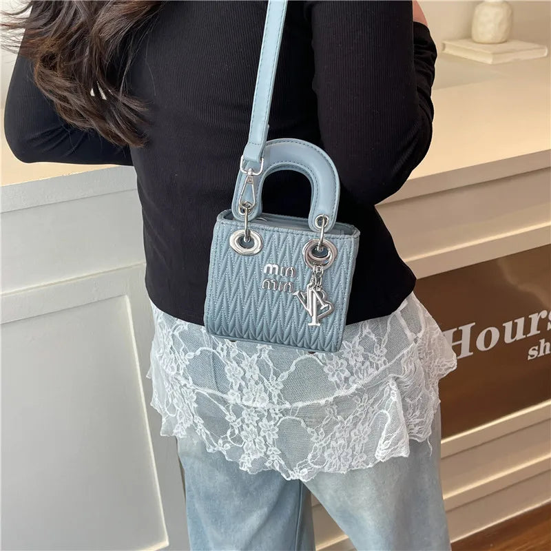 Chic Quilted Mini Handbag with Silver Hardware & Letter Charm