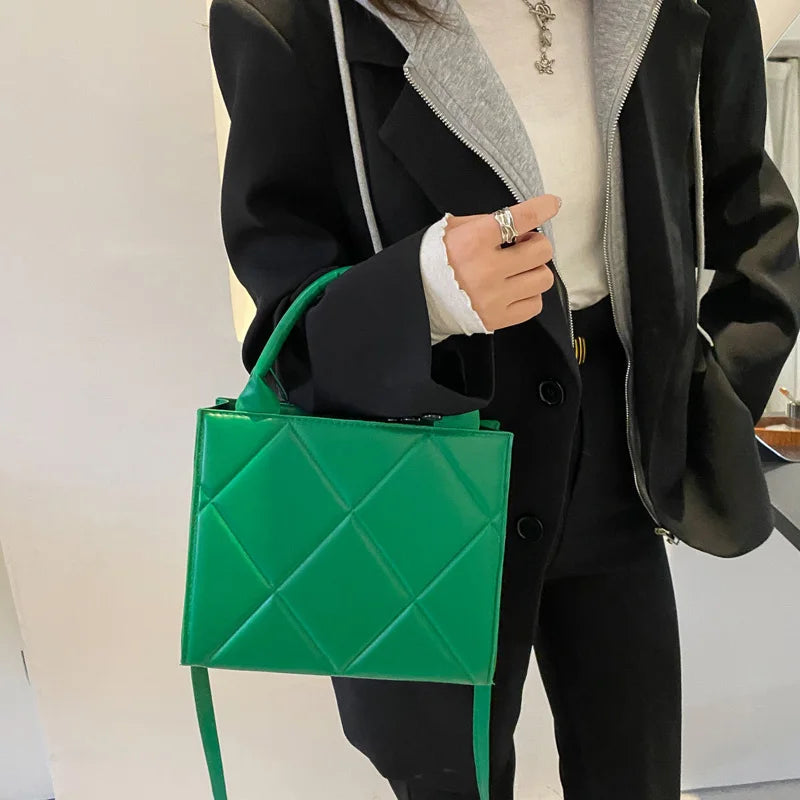 Classic Black Quilted PU Leather Tote Bag – Structured Top Handle Handbag & Crossbody Purse