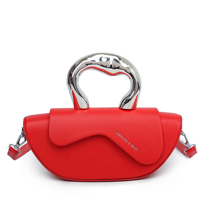 Trendy Metallic Handle White Mini Crossbody Handbag for Women