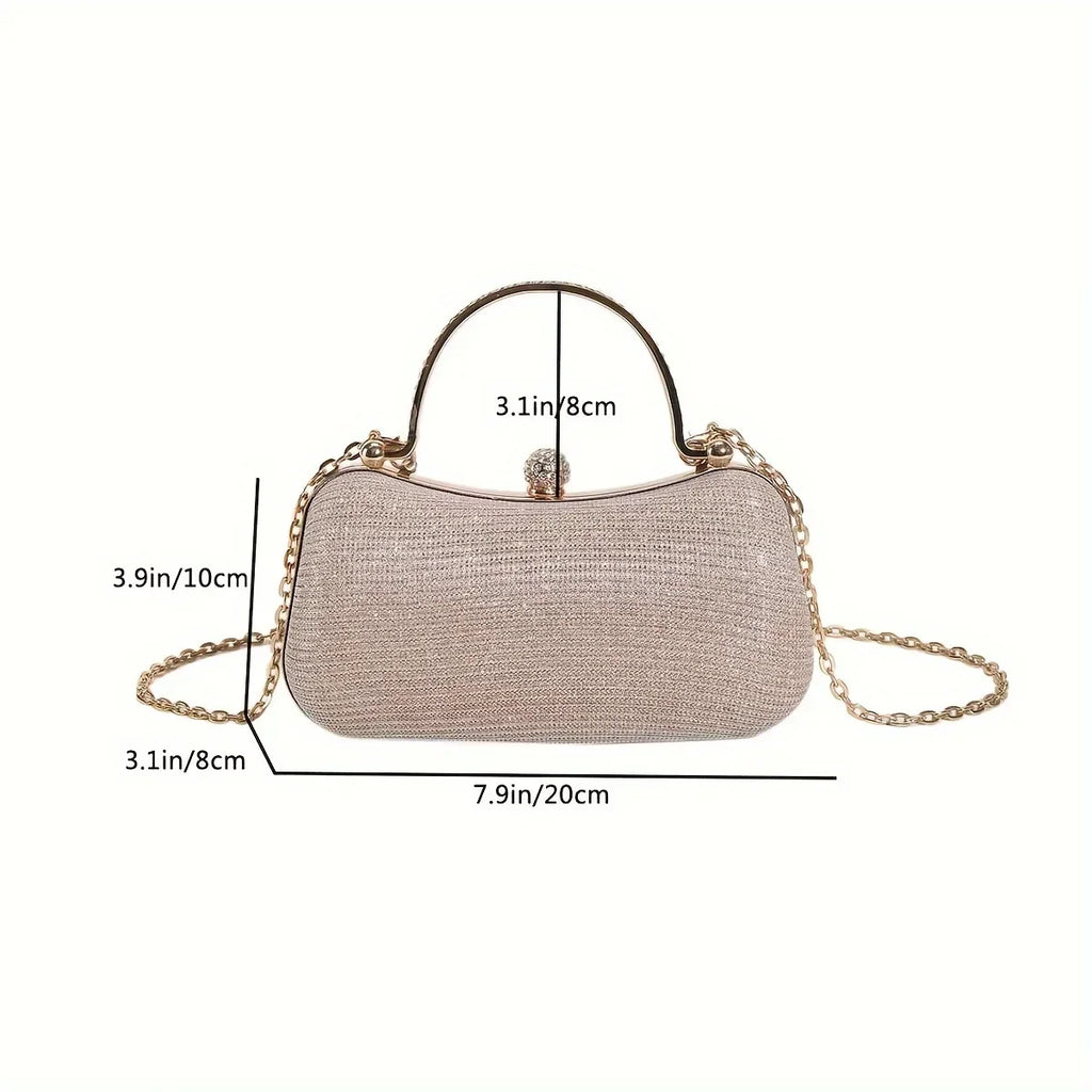 Elegant Champagne Gold Glitter Party Handbag with Chain Strap
