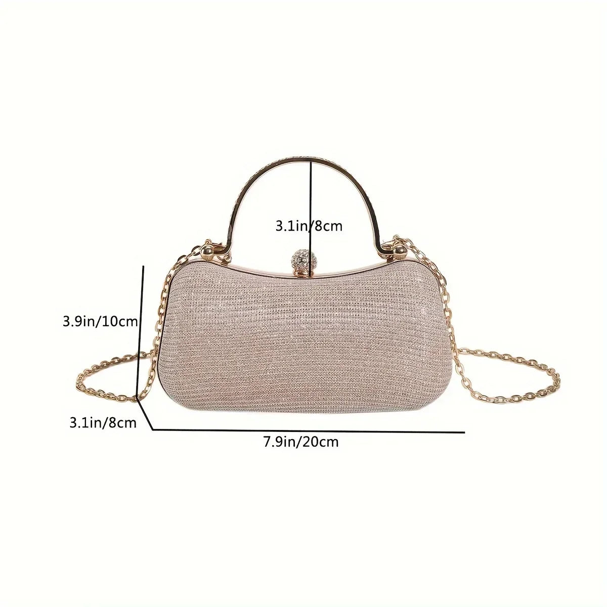 Elegant Champagne Gold Glitter Party Handbag with Chain Strap