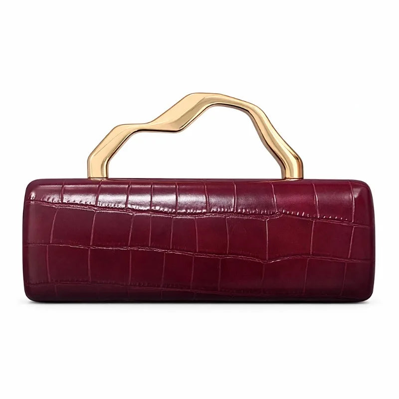 Luxurious Crocodile Texture Evening Clutch Bag for Women | Elegant Gold Metal Handle Party Purse & Crossbody