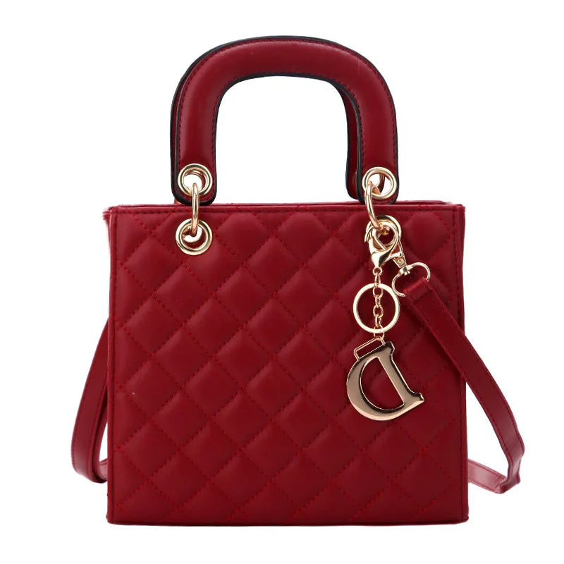 Chic Quilted Pattern Top Handle Handbag for Women | Elegant PU Leather Crossbody & Shoulder Bag with Charm