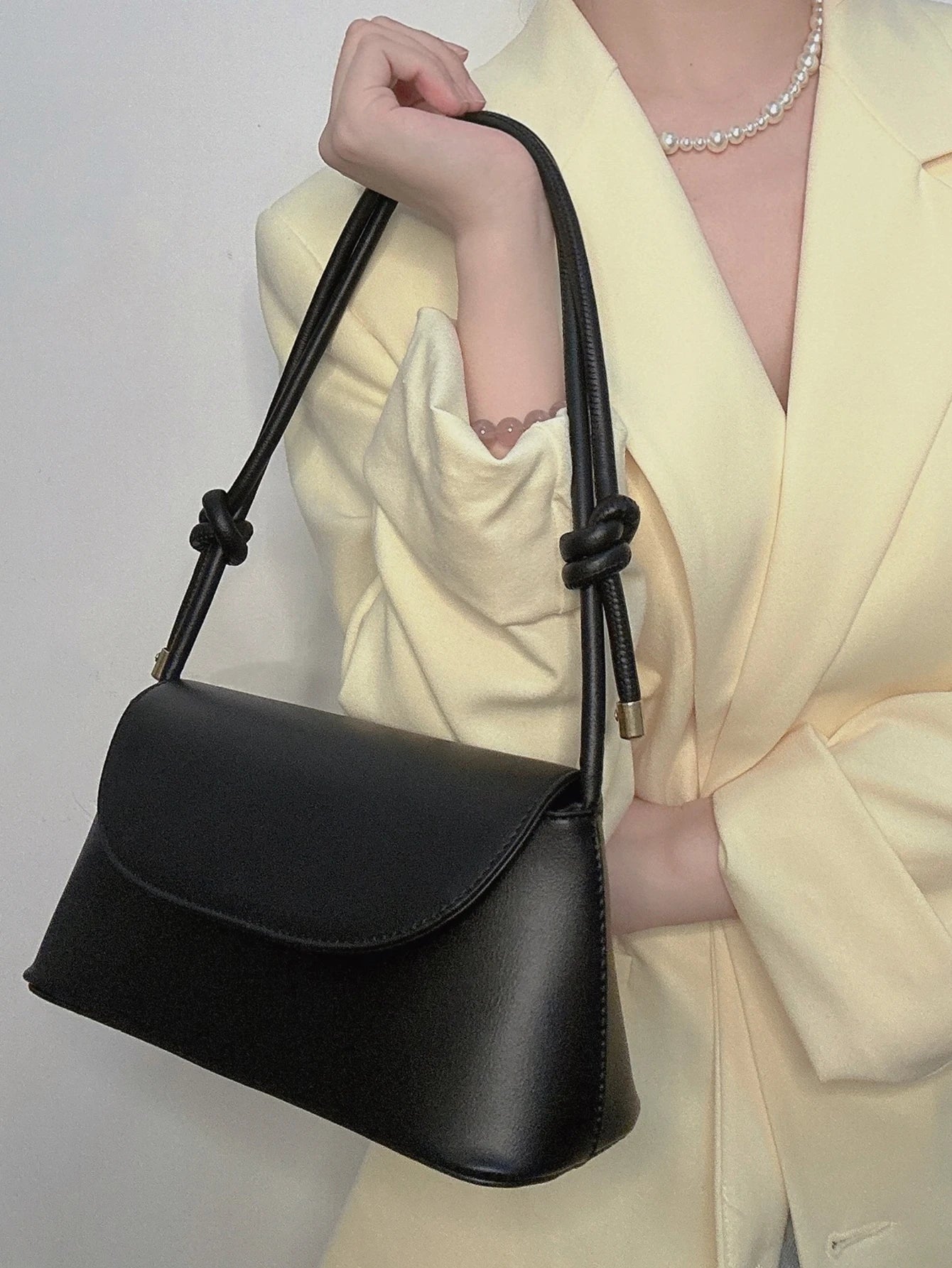 Chic PU Leather Flap Shoulder Bag with Elegant Knot Handle