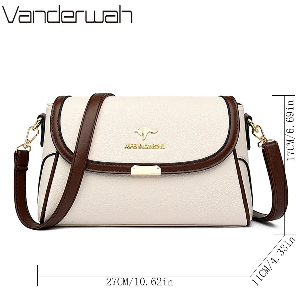 Vintage Soft Leather Flap Bag with Contrast Trim
