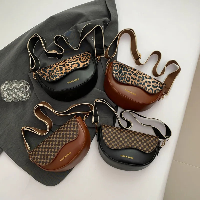 Chic Leopard Print Flap Saddle Crossbody Bag