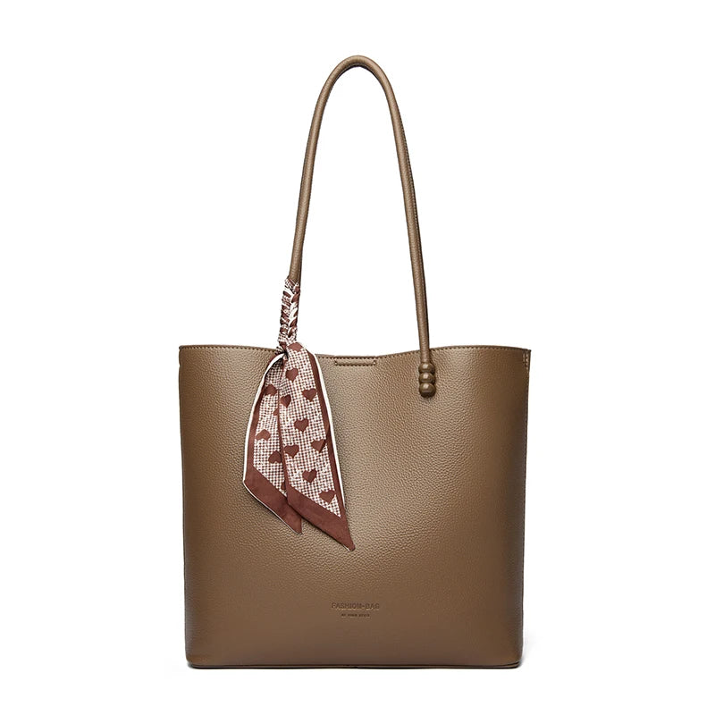 Chic Burgundy Leather Shopping Tote with Scarf Bow
