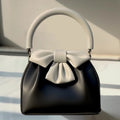 Chic Black & White Bow Mini Handbag – Elegant PU Leather Top Handle Purse & Evening Clutch