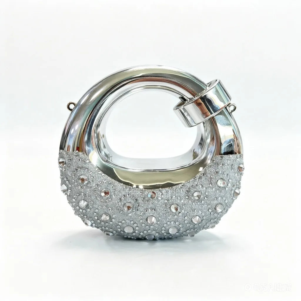 Metallic Rhinestone Evening Clutch Bag - Luxury Crystal Hardcase Crossbody Purse for Weddings & Parties
