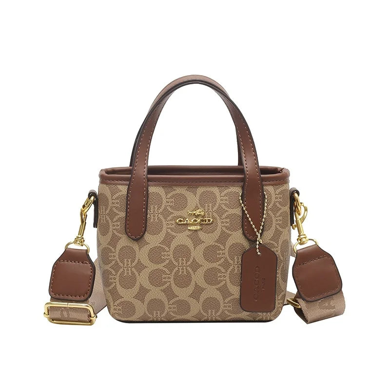 Classic Monogram Print Mini Tote Bag with Top Handle | Chic Crossbody Purse