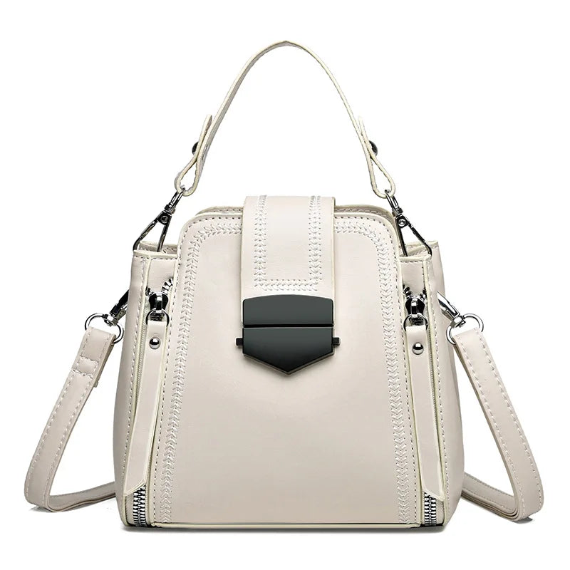 Modern Brown Leather Top-Handle Handbag | Stylish Multi-Zipper Crossbody Bag for Women