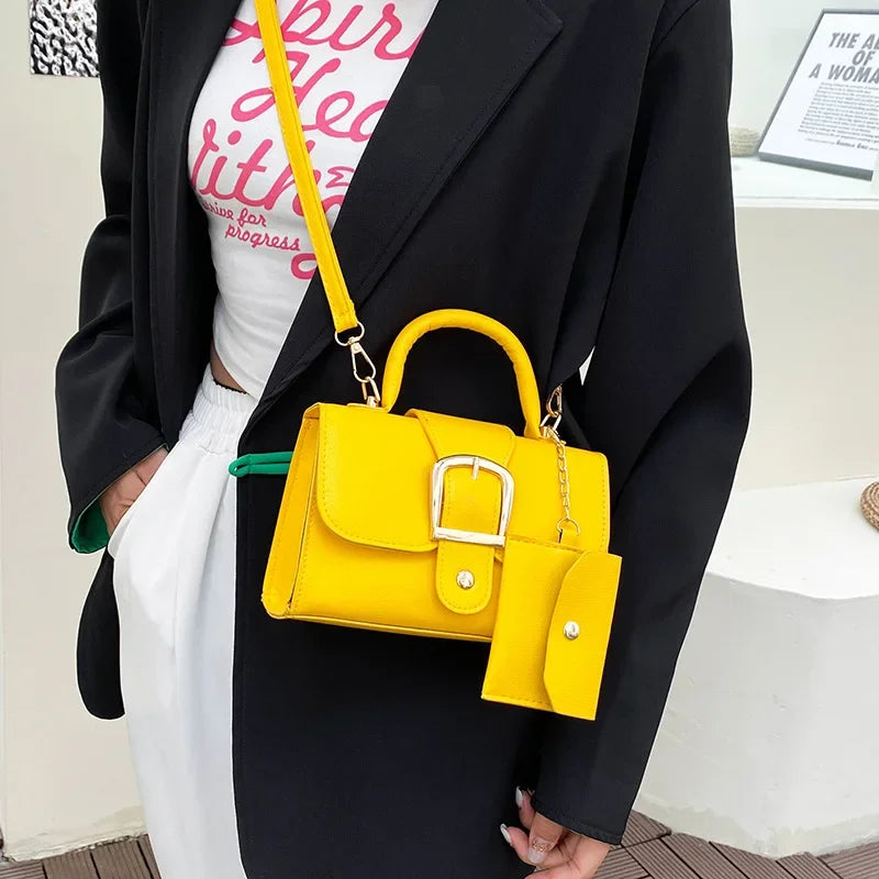 Aura Bags Bright Yellow Mini Satchel & Crossbody Bag with Matching Coin Pouch