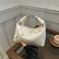 Vintage Aesthetic Brocade Slouchy Shoulder Bag - Cute Soft Pink Hobo Handbag with Beaded Charm