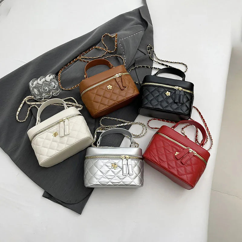 Luxury Quilted Vanity Crossbody Bag – Elegant Chain Strap Top-Handle Shoulder Bag