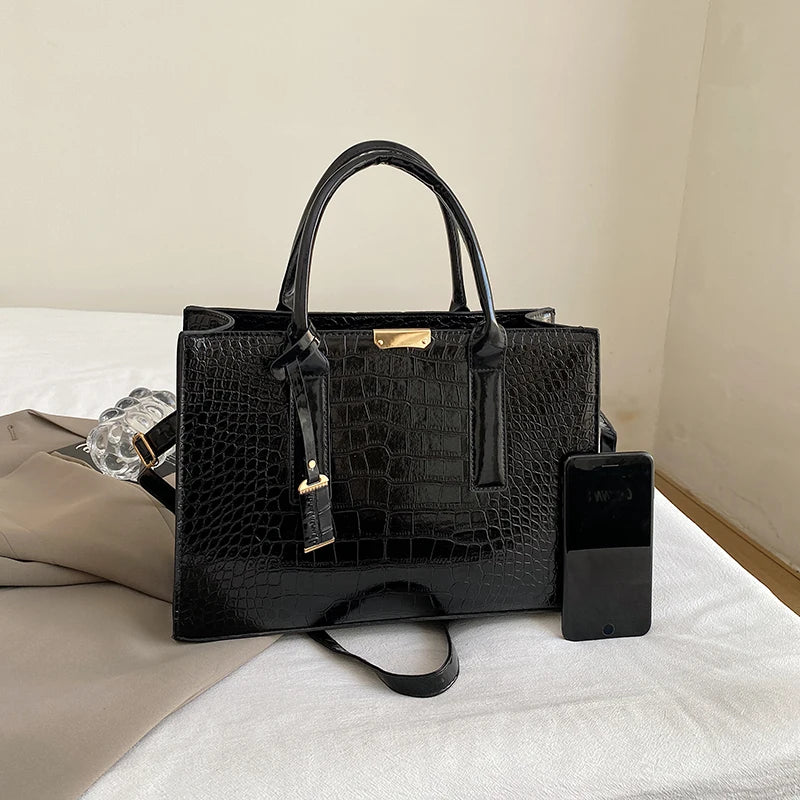 Luxury Glossy Croc-Embossed Red Tote & Shoulder Bag for Women