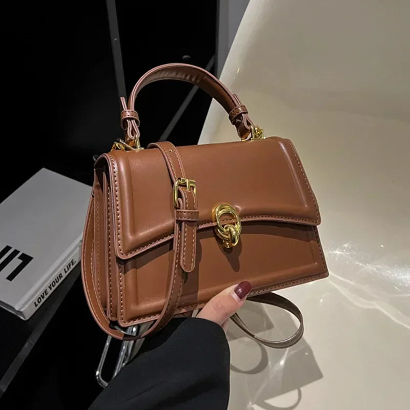 Classic Leather Flap Crossbody Bag with Top Handle