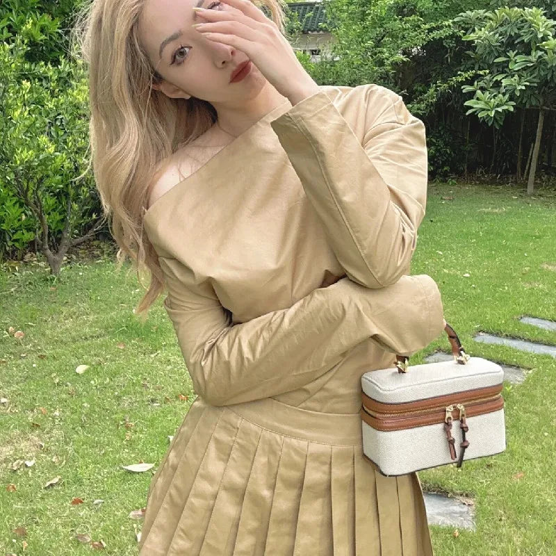 Minimalist Cream Canvas Box Bag with Leather Accents