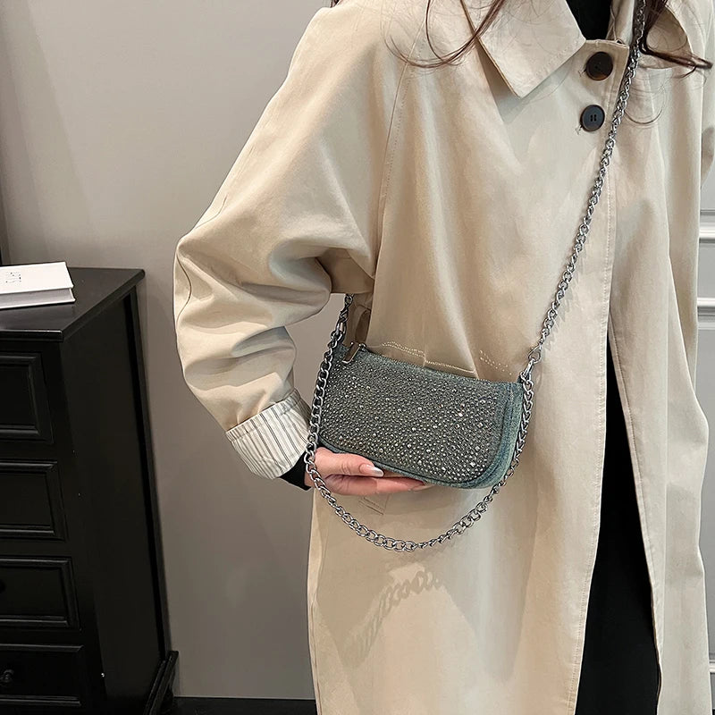 Glamorous Rhinestone Embellished Mini Shoulder Bag with Chain Strap