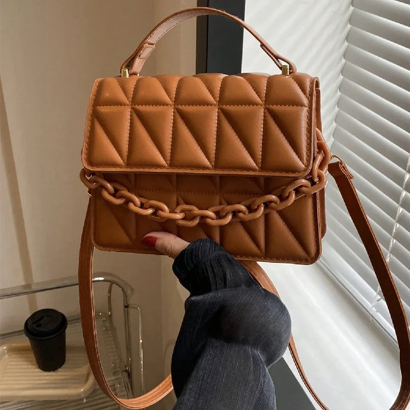 Metallic Silver Quilted Crossbody Bag with Chain Detail