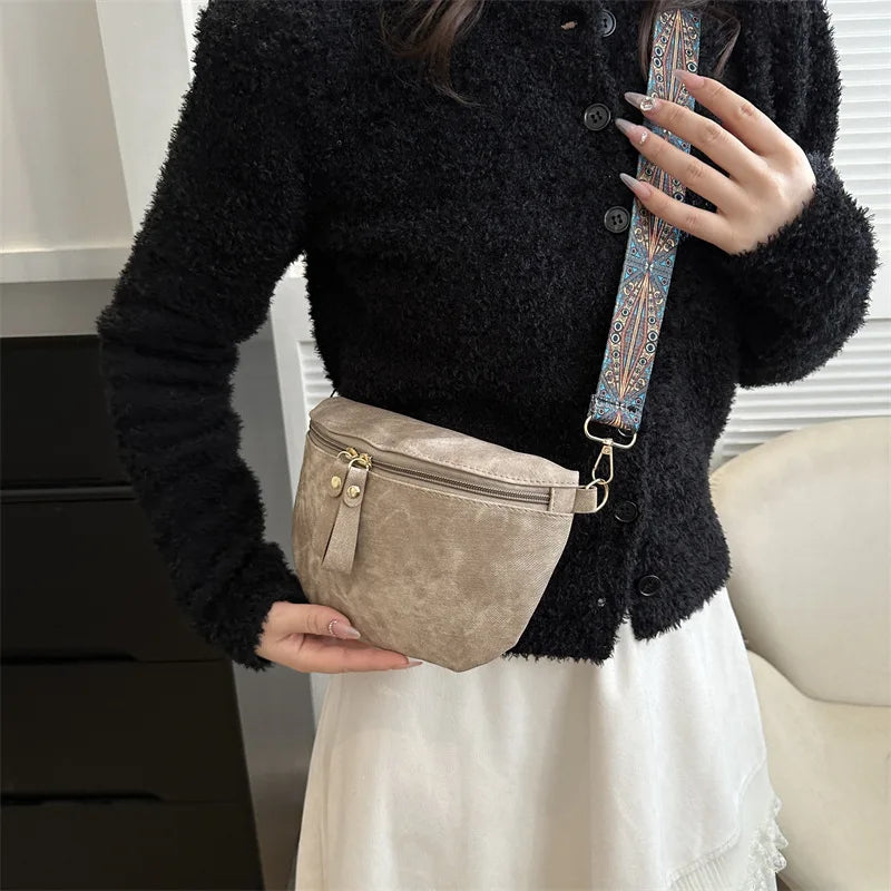 Casual Distressed Faux Leather Fanny Pack & Wide-Strap Crossbody Chest Bag for Women