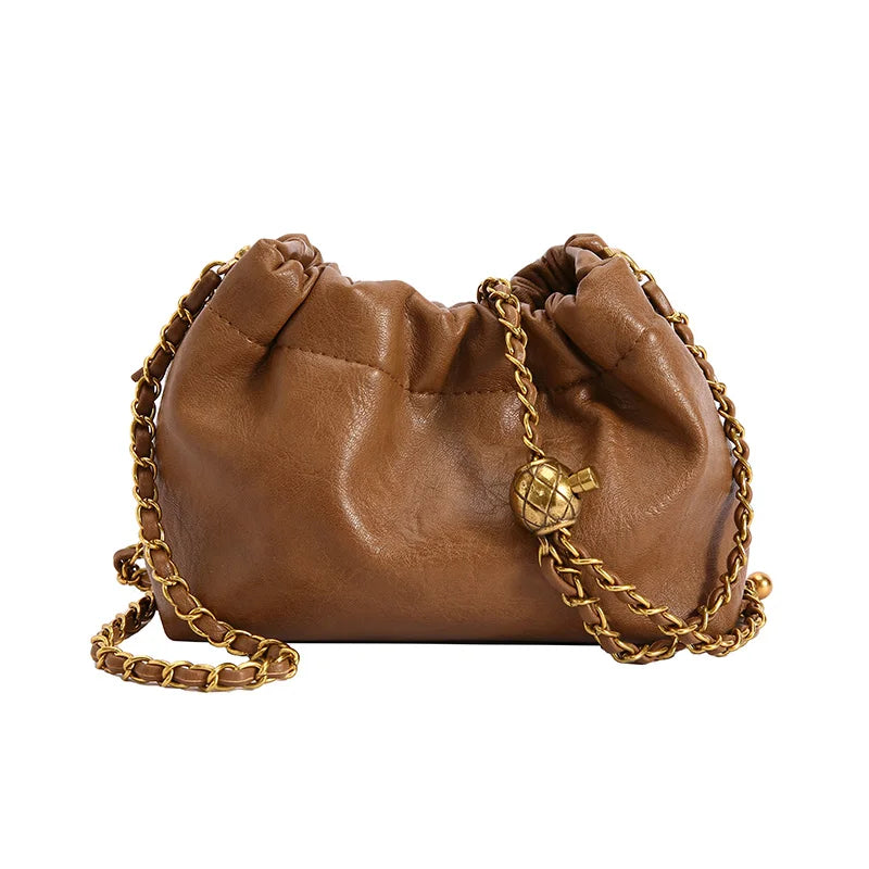 Trendy Soft Faux Leather Drawstring Clutch – Women's Crossbody Chain Bag