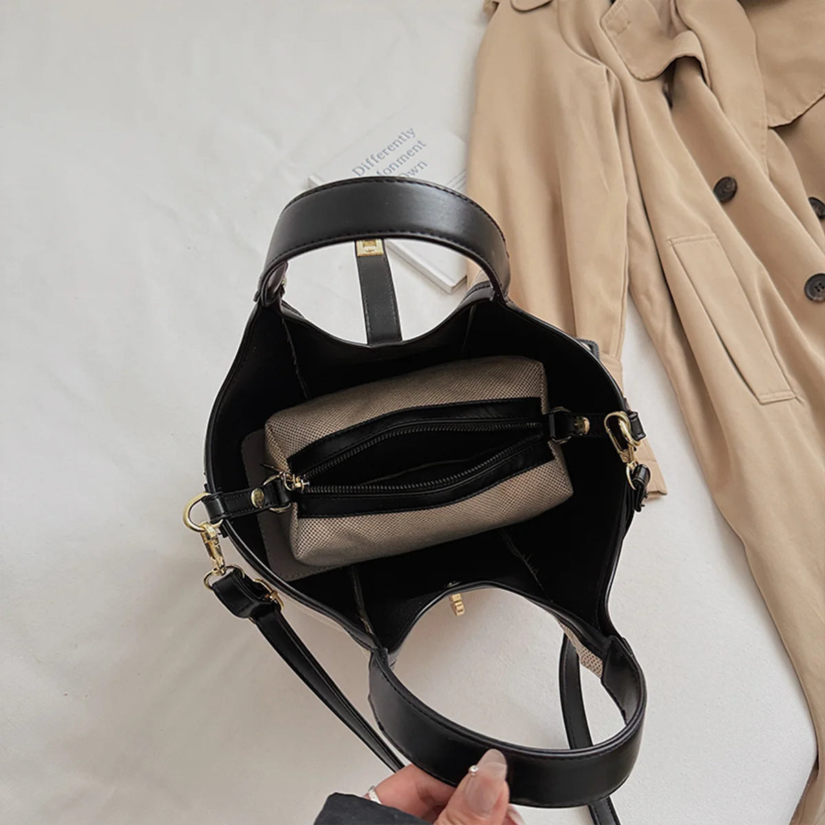 Vintage Leather Top-Handle Shoulder Bag