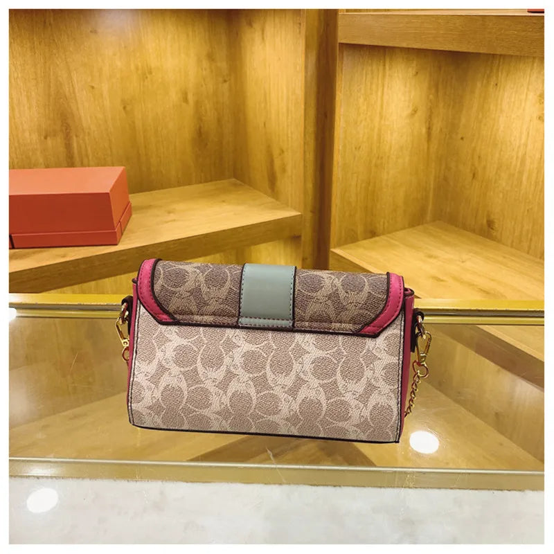 Designer-Inspired Signature Print Crossbody Bag with Contrast Piping