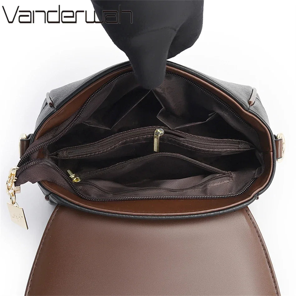 Vintage Soft Leather Flap Bag with Contrast Trim