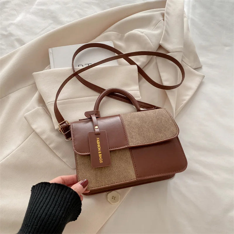Stylish Color-Block Top Handle & Crossbody Handbag for Women | Casual & Chic PU Leather Shoulder Bag