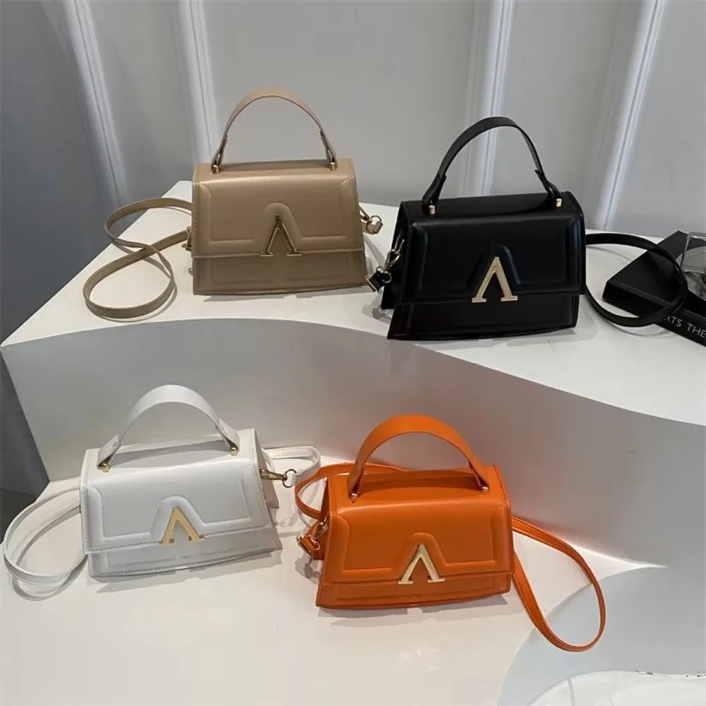 Chic Quilted Flap Crossbody Bag with Top Handle & Gold "V" Hardware in Pure White