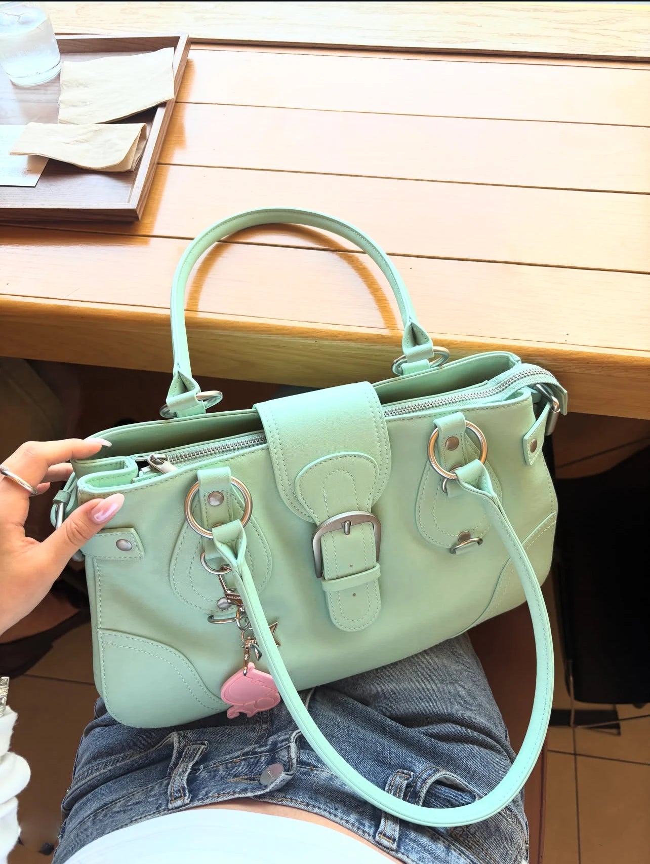 Pastel Mint Green Retro Shoulder Purse – Y2K Aesthetic Handbag for Women