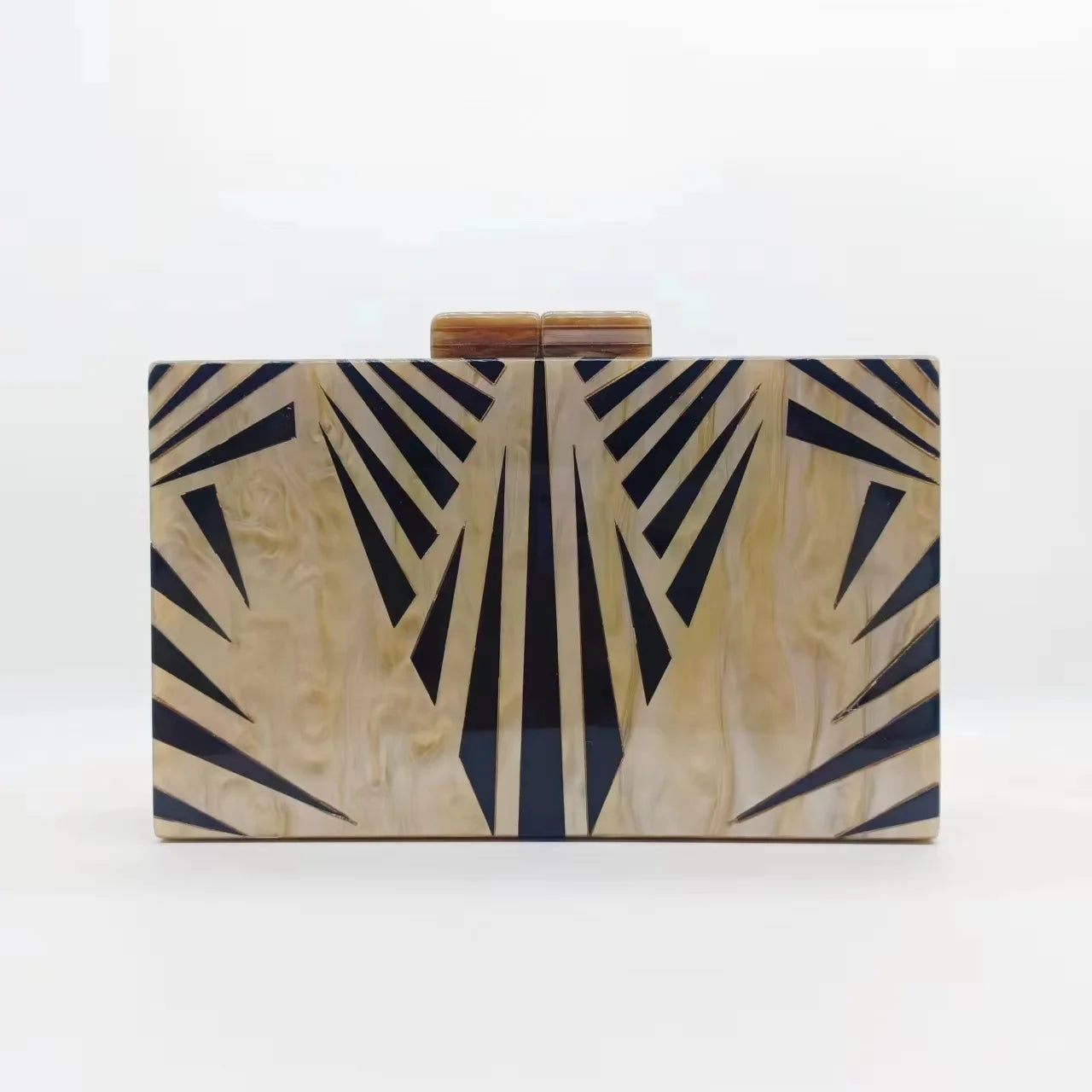 Elegant Marble Pattern Acrylic Box Clutch | Party Wear Handbag with Statement Beads Chain