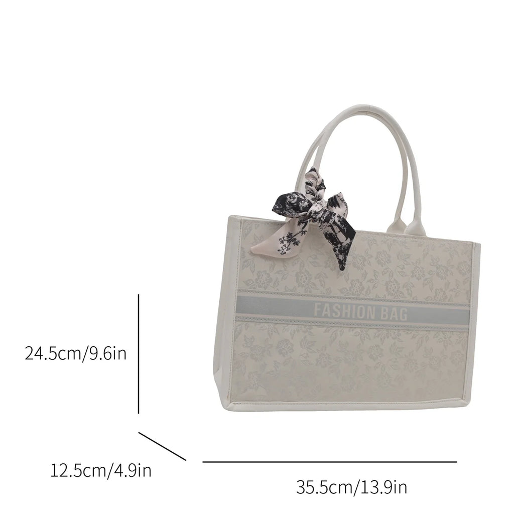 Luxury Designer-Style Large Capacity Tote Bag with Silk Ribbon Accent