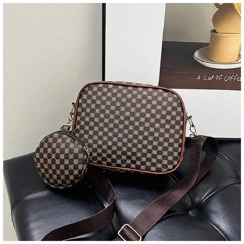 Classic Monogram Pattern Messenger Bag | Casual Travel Crossbody Purse for Women