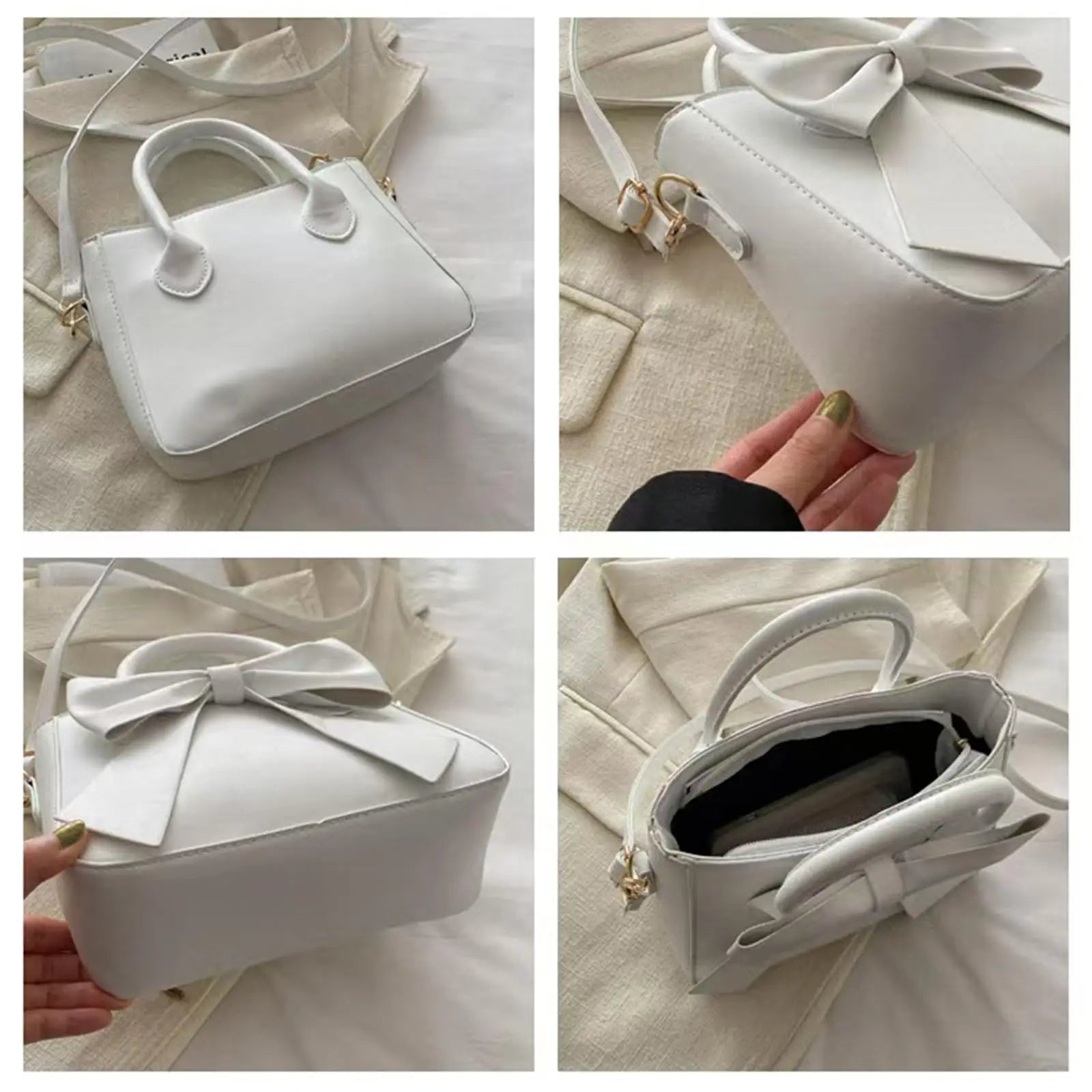 Chic Bow-Accent PU Leather Top-Handle Crossbody Bag | Cute Aesthetic Shoulder Bag