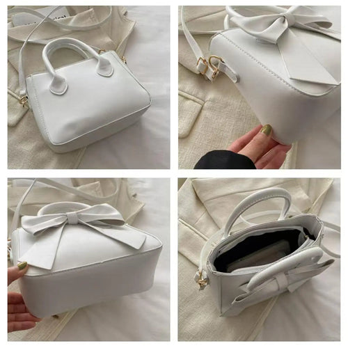 Chic Bow-Accent PU Leather Top-Handle Crossbody Bag | Cute Aesthetic Shoulder Bag