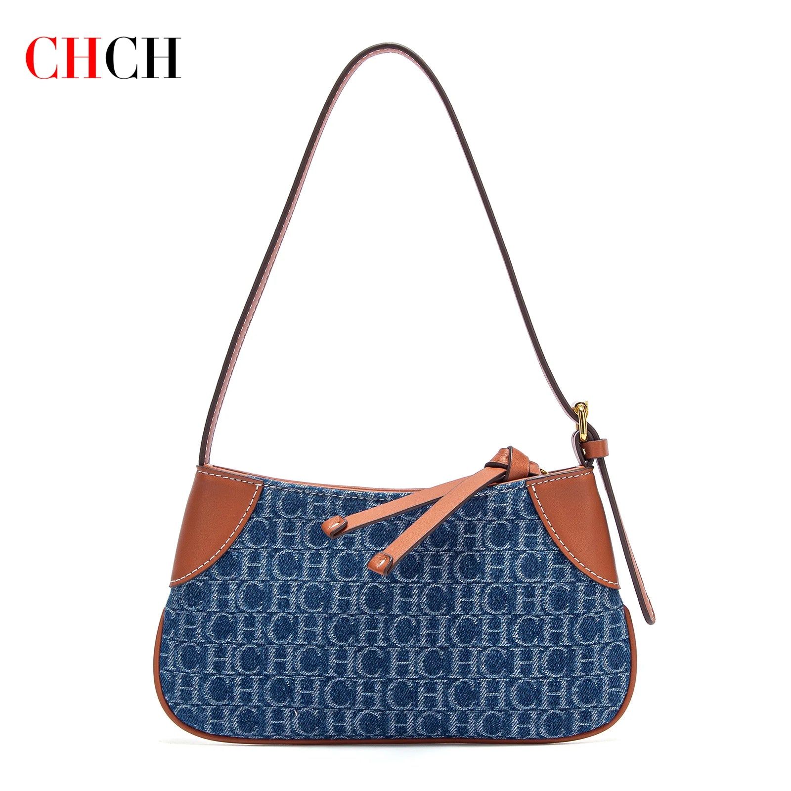 Premium Monogram Denim Shoulder Bag – Vintage Leather Trim Underarm Purse
