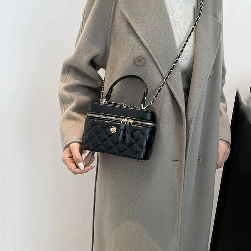 Luxury Quilted Vanity Crossbody Bag – Elegant Chain Strap Top-Handle Shoulder Bag